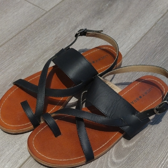 Lucky Brand Black and Tan Strappy Sandals - Picture 6 of 14